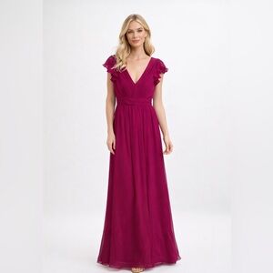 Jill Stuart 100% Silk Ruffled Maxi Gown Magenta / Fuchsia Pink Size 2 Formal